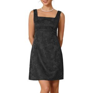 Women's Jacquard Dress Embroidery Satin Short Prom Cocktail Gown Dress Black